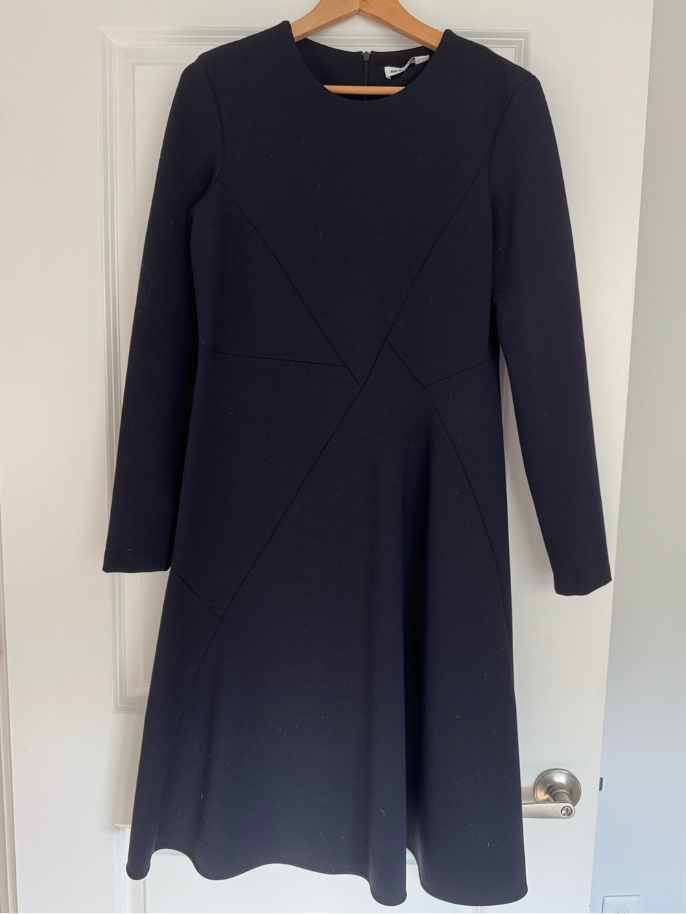 Jil Sander stretch wool navy midi dress s-8/38 Italy